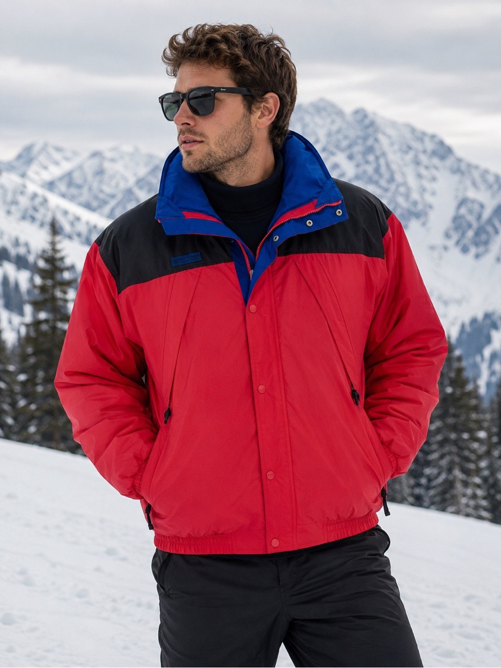 Columbia Mens Red Colorblock Puffer Coat Jacket
